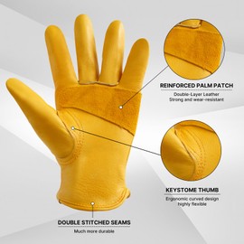 LUZAYA Garden Gloves, Puncture Resistant Gloves, Cowhide Protective Gloves for Gardening/Logging/Construction/Truck Driving