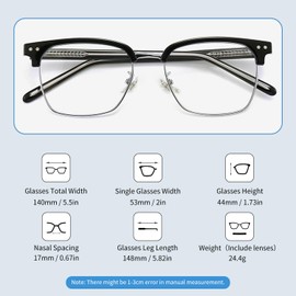 Blue Light Blocking Glasses Men Women Half Frame UV400 Glasses Clear Lens Anti Eyestrain Glasses Computer Gaming (Metal, SG2152 Black Silver)