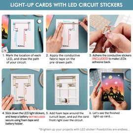 White LED Circuit Stickers and Conductive Fabric Tape,Light Craft Kit Mini Starter Kit for Crafts,30PCS/Set White LED Lights,10M Conductive Fabric Tape and 93 Strips Adhesive Tapes for Crafts Projects