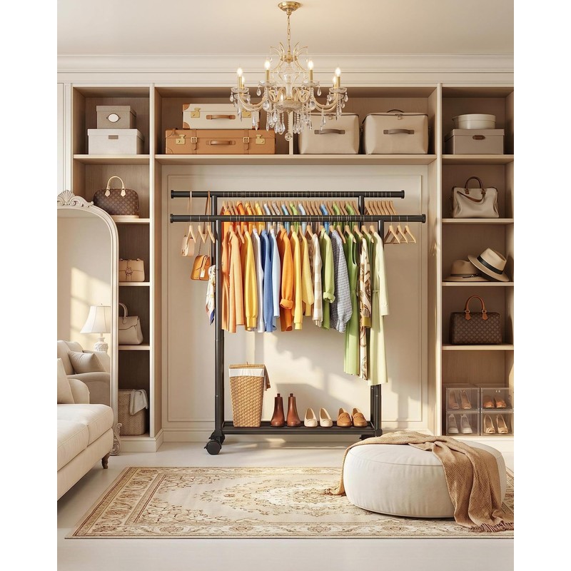 Sakugi Double Rods Clothes Rack - Metal Clothing Rack with