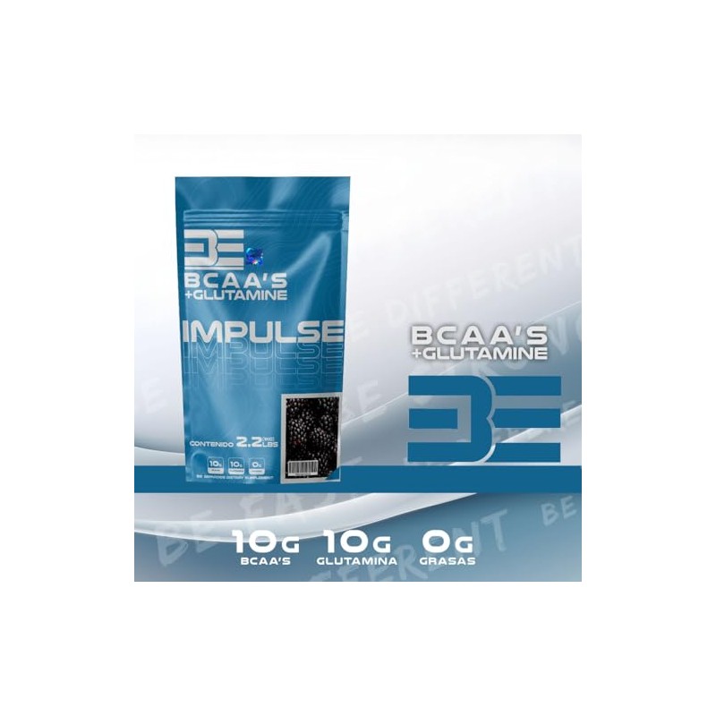 Impulse Bcaas Glutamina 1 Kg 50 Servicios sabor Mora