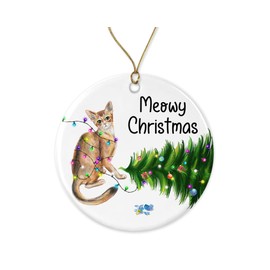 HTDesigns Abyssinian Cat Christmas Ornament - Funny Cats Ornaments - Cute Abyssinian Cat Ornament - Cat Christmas Ornament for Cat Lover Printed on Both Sides
