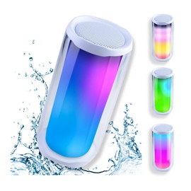 UNIKMAX IPX7 Portable Bluetooth Speaker with 8 Colors LED Light Show Mode, Hands Free Function, TF Card, USB, AUX Input, Waterproof Portable Wireless Speaker, White