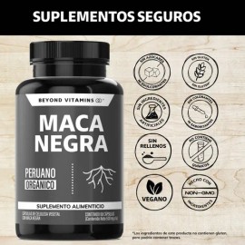 Maca Negra Peruana Orgánica 1000 Mg - Capsulas Maca Negra - Suplemento Alimenticio Vegano - Vitaminas Hombres  Mujer - 60 Cápsulas Beyond Vitamins    