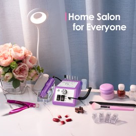 20000 RPM Professional Nail Drill Machine Efile Electric Nail Filer Kit for Finger Toe Nails, Acrylic Gel Dip Nails, Manicure Pedicure Drill with 6Pcs Bits and 106Pcs Sanding Bands, Purple