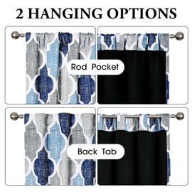 Beauoop 100% Blackout Curtains 96 Inches Long 2 Panels for Bedroom Living Room Blue Grey Moroccan Geo Room Darkening Thermal Insulated Soundproof Rod Pocket Back Tab Window Treatments Drapes, 50x96