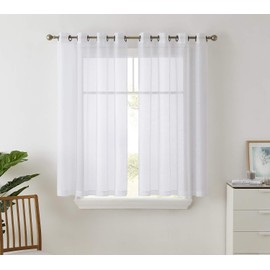 HLC.ME Cortinas Cortas de Gasa semitransparentes de 2 Piezas con Ojales para Ventanas pequeñas, baño y Cocina (54 Pulgadas de Ancho x 54 Pulgadas de Largo, Blanco)