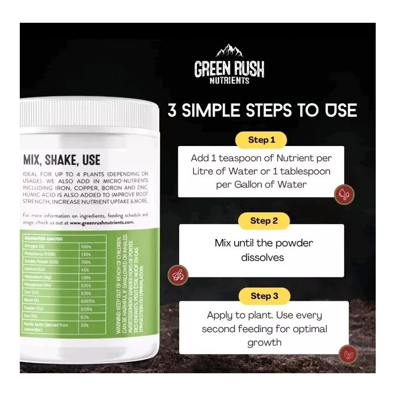GREEN RUSH NUTRIENTS Leafy Green Grow 9-1.5-7- 2oz Sample