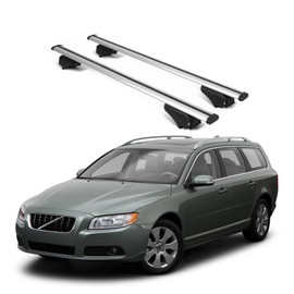 ERKUL Roof Rack Cross Bars for Volvo V70 2008-2010 | Aluminum Crossbars with Anti Theft Lock for Rooftop | Compatible with Raised Rails - Silver