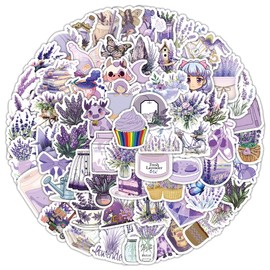 100PCS Lavender Stickers for Skateboard,Water Bottle,Helmet, Laptop,Car,Notebook,Scrapbook,Luggage,Waterproof Vinyl Purple Plant Sticker,Cute Flower Aesthetic Decals,Gift for Girl Children Adults