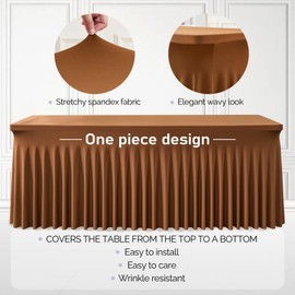 1 paquete de manteles marrones para mesas rectangulares de 4 pies, fundas de mesa de elastano elástico resistente a las arrugas de una pieza con falda para evento, banquete, boda, fiesta de cumpleaños