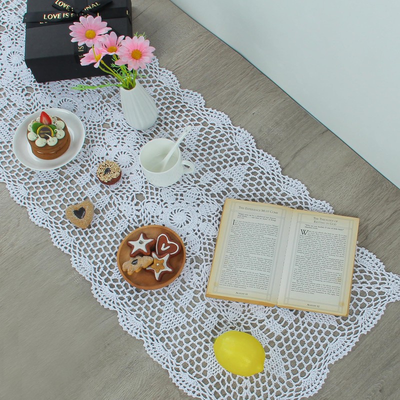 kilofly Handmade Crochet Lace Rectangular Table Runner 15 x 36