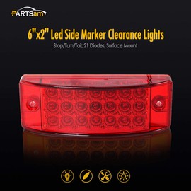 Partsam 2Pcs Red 6" LED Rectangle Side Marker and Clearance Trailer Lights 21 Diodes with Reflectors Waterproof 12V Sealed 6x2 Rectangular Led Stop Turn Tail Brake Lights Dual Mode Surface Mount
