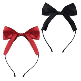 Black Red Bow Knot Headbands for Women's Hair Bowknot Headband for Women Bow Hair Band for Christmas Party Bow Hair Accessories for Girls Women Cosplay Christmas Hair Accessories for Women 2pcs