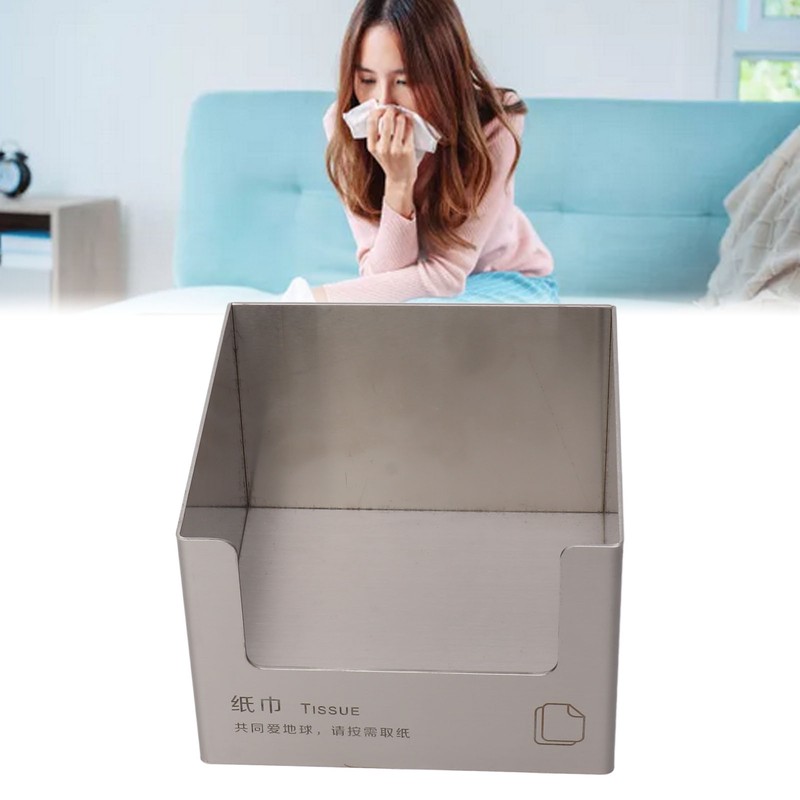 Stainless Steel Tissue Box Square Tissue Holder Large Opening Napkin