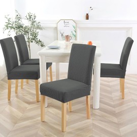 Yostyle Fundas para Sillas,Cubre Sillas de Tela Elástica,Fundas para Sillas de Comedor 4 Piezas,Protector de Sillas Removibles Y Lavables,para el Hogar, Restaurante,Ceremonia,Banquete,Gris
