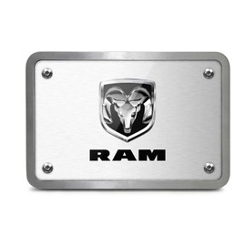 iPick Image - RAM Logo UV Graphic Brushed Silver Billet Aluminum 2" x 2" inch Tow Hitch Cover for SUV and Truck Made in USA