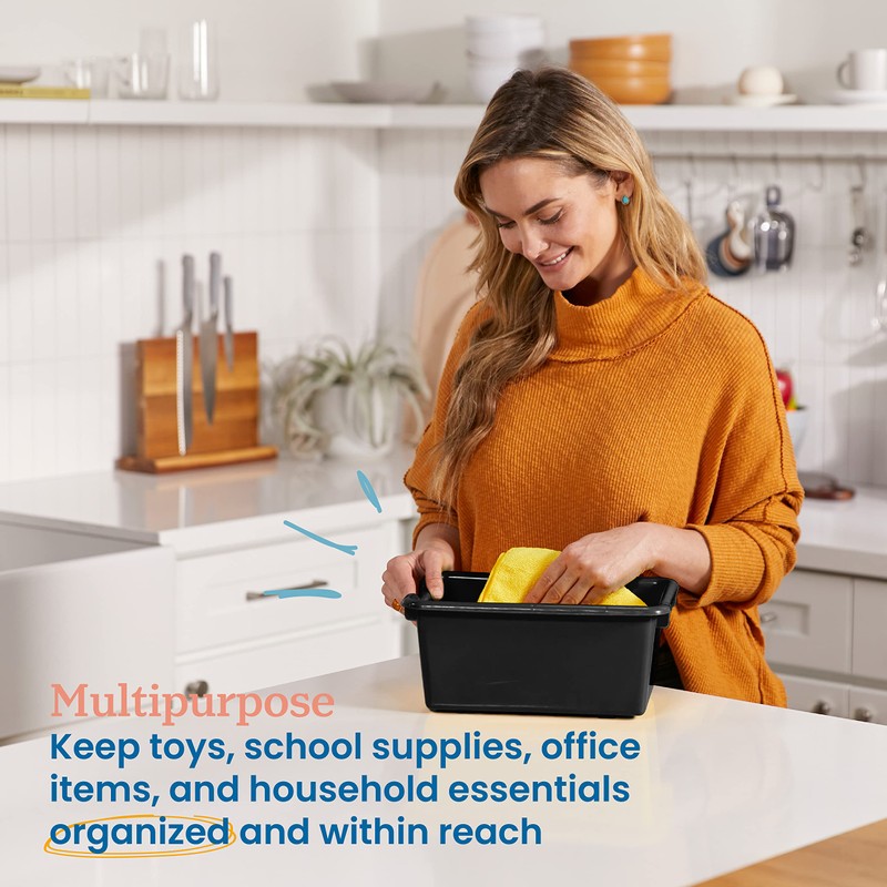 ECR4Kids Scoop Front Storage Bin, Multipurpose Organization, Black, 5-Piece