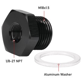 Podavelle M18x1.5 Male Metric to 1/8 NPT Female Oil Pressure Sensor Adapter Fitting Reducing Bushing Aluminum Black