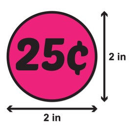 600 Preprinted 25 Cent Price Labels - 2 inch, Round, Pink - Retail Store Pricing Stickers for Yard and Garage Sales, Estate Sales - 2 Rolls of 300 Stickers