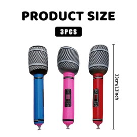 3 Pcs Inflatable Microphone Set,Blow Up Microphones,Toy Fake Mic Instruments,Pink Parties,for Kids/Adults Birthday,Eurovision Party Decorations,Music Pretend Play Supplies Gifts Musical Accessories