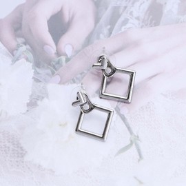 Iaceble Boho Square Jacket Earrings Hollow Square Stud Earrings Minimalist V Ear Jacket Earring Silver Geometry Earrings Jewelry for Women and Girls (Silver)