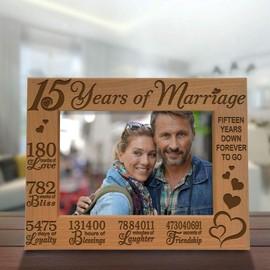 KATE POSH - Our 15th Anniversary Engraved Natural Wood Picture Frame - 15 Years of Marriage, Fifteen Years Together, Wedding Anniversary for Husband & Wife (4x6 Horizontal)