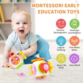 HORJOR Baby Sensory Activity Busy Cube Suction Toddler 6-12 Months, Montessori Toys1,2 Year Old Boys Girls Kids Travel Toys