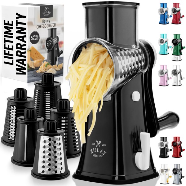 Zulay Kitchen Rotary Cheese Grater 5 Blade Cheese Shredder -