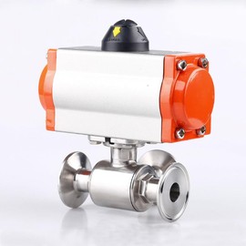 25mm 304 Stainless Steel Sanitary Pneumatic Ball Valve 3 Way Tri Clamp Ferrule Type Ball Valves With Double Acting Cylinder(L Type)