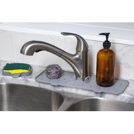 SOL Silicone Sink Faucet Pad – Comprises Soap Tray for Kitchen Sink, Drains Water Instantly, Faucet Sink Splash Guard, Surface Mounting Type for Kitchen & Bathroom Countertop – Grey