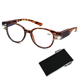 Reading Glasses with Light Bright LED Lighted Magnifier Reader Glasses with Light in The Fame Bright LED Readers for Men Women Blue Light Blocking Anti Eyestrain Eyeglasses Lighted Nighttime(+350)