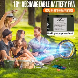 iLiving iLiving 18" Rechargeable Battery Operated Camping Floor Fan, High Velocity Portable Outdoor Fan with Metal Blade, With Built-in Lithium Battery for Whole Day Usage, 18 Inches, Military Green