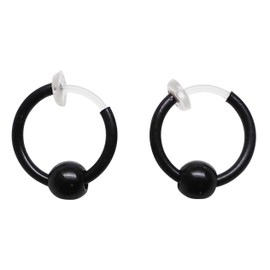 Miyabi Grace Men's BTS 12 mm Small Comfortable Black Plastic Invisible Clip On Hoop Earrings With Balls Unisex for guys Miyabi Grace