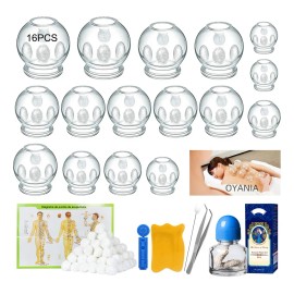 Oyania Juego De Ventosas De Vacío, Dispositivo De Ventosas, 16 Latas De Ventosas Tcm Para Alivio Del Dolor De Espalda, Cuello, Estrés Muscular, Masajes, Pérdida De Peso