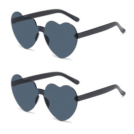 ALVOGIMOR 2 Pack Heart Shape Sunglasses,Colorful Rimless Sunglasses Transparent Heart Glasses Candy Color Eyewear for Party Favor(Black)