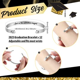 Henoyso 12 Pcs 2024 Graduation Motivational Bracelet Stainless Steel Engraved Graduation Bracelets Open Inspirational Bracelet for Class of 2024 Students Graduation Gifts, 12 Styles