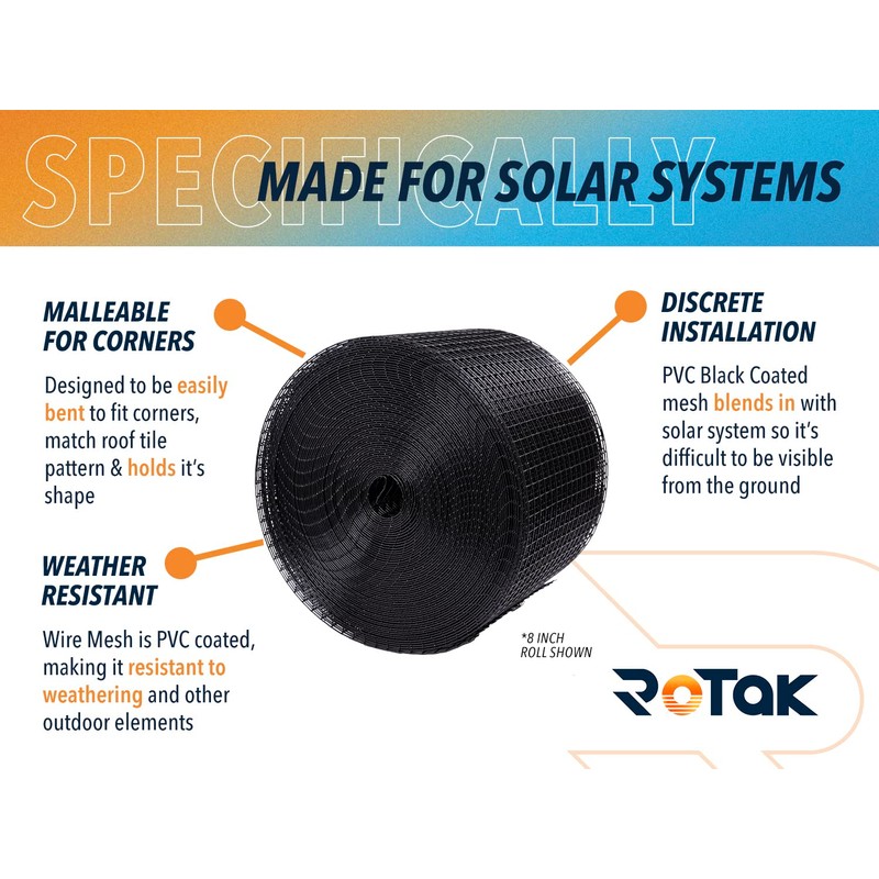Rotak 8in X 100ft Solar Panel Bird Squirrel Critter Guard