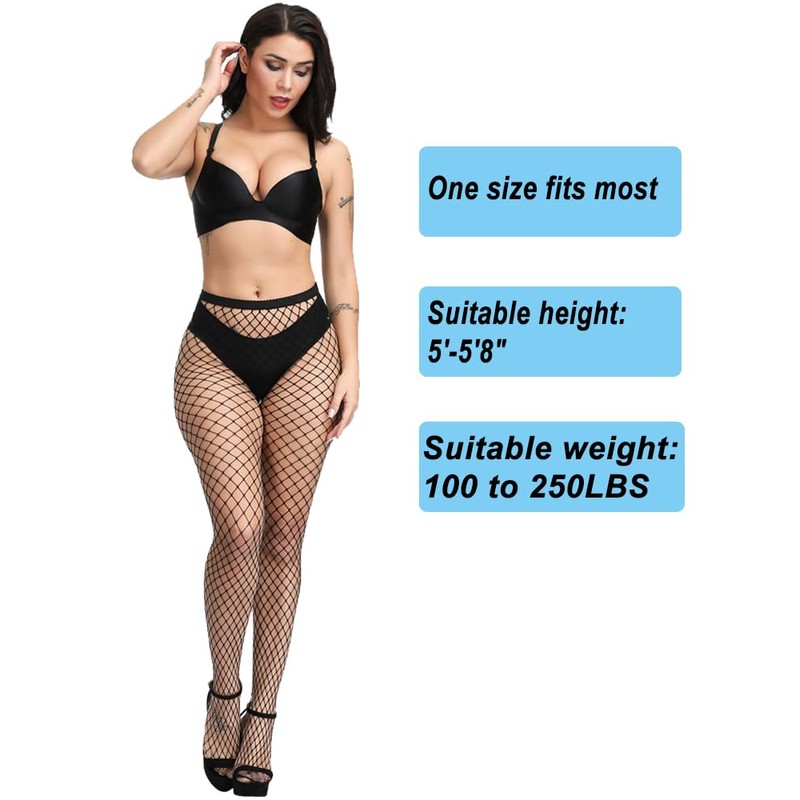 SAFSOU 3 Pairs Fishnet Stockings for Women With Stretch Waistband,Black