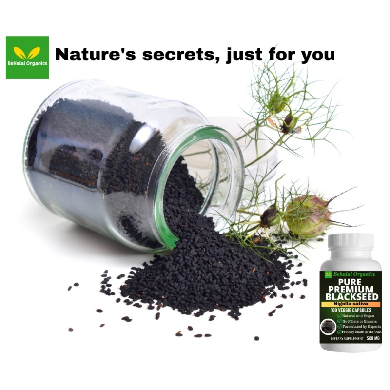 Behalal Organics Black Seed Nigella Sativa 500mg Vegan Capsules 100