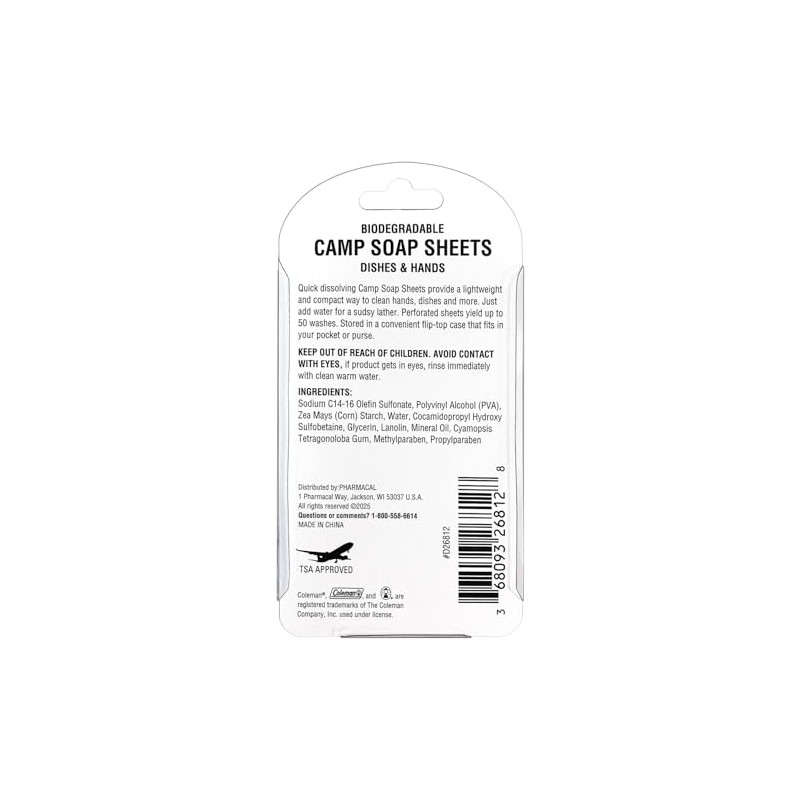 Coleman Camp Sábanas de Jabón Viaje Biodegradables, 25 Hojas Perforadas