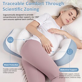 Chilling Home Pregnancy Pillow for Sleeping, Side Sleeper Pillow for the Stomach, Adjustable and Portable Body Pillow for Women and Side Sleepers with Breathable Cover (Blue)