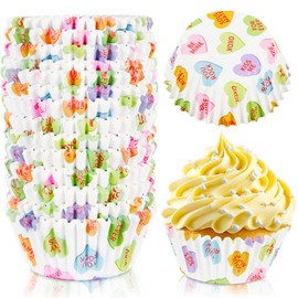 Whaline 600Pcs Valentine's Day Cupcake Liners Conversation Heart Cupcake Wrappers Baking Cups Colorful Love Heart Disposable Paper Muffin Cups for Valentine's Day Wedding Anniversary Party