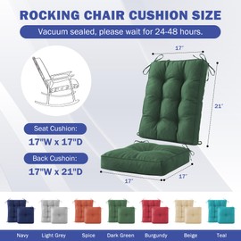 IPYNBAP Rocking Chair Cushion, Waterproof and Fade-Resistant Patio Chair Cushions, Tufted Chair Pads for Rocker Furniture, 17x17 Inch, Indoor/Outdoor Seat Cushions with Ties, Dark Green