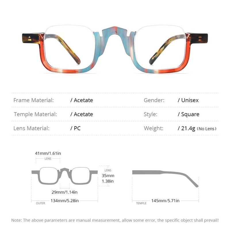 HEPIDEM Matte Multicolor Acetate Glasses Frame Women,Semi Rimless Round Optical