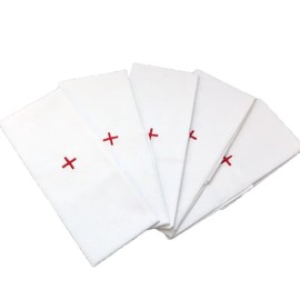 Single Altar Linen White Church Purificator 100% Cotton with Red Embroidered Cross Purificatory