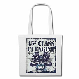 Reifen-Markt Tasche Umhängetasche CLASSIC VINTAGE ENGINE BIKERSHIRT MOTORRAD CHOPPER GOTHIC MOTORCYCLE SKULL MOTORRADCLUB BIKE ROUTE 66 Einkaufstasche Schulbeutel Turnbeutel in Weiß