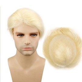 Teraman Men’s Toupee 0.06mm Transparent Ultra Thin Skin Full PU 10x8 Inch Base Replacement System Hair Pieces for Men V-Looped Natural Hairline (#613 color,100% human hair)