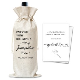 Wine Gifts Bag, Will You Be My Godmother Proposal Reusable Wine Bag,Champagne Gifts Bag, Thank You Gifts For Women Godmother Mom Aunt Sister Bestie Godparents, Burlap Drawstring Wine Bag With Card-05