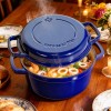 5Qt Enameled Blue Cast Iron With Double Handle Pot Lid